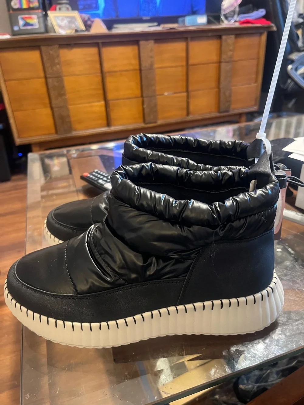 Patrizia Black Puffer water proof Ankle Winter Boots with White Platform Sole
